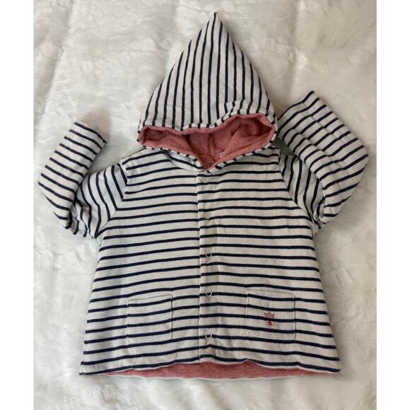 Petit Bateau Gnome Hood Fully Reversible Classic Striped Soft Baby Jacket 12 Mos - Picture 1 of 8